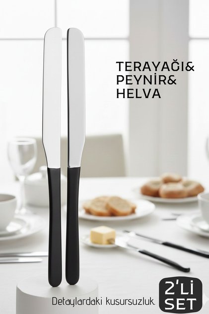 Lüks Seri 2'li Tereyağı ve Peynir Bıçağı Seti - Paslanmaz Çelik & Ergonomik Silikon Saplı 16 cm