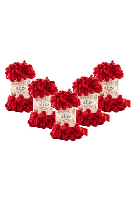 Puffy El Örgü ipliği 5'li Paket Renk Kodu - 106 Koyu Kırmızı- 100 Gr. 9 Mt. Parmak Örgü ipi