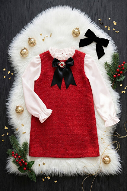 red tweed christmas dress Red Tweed Christmas Dress High Waist New Year Lolita Jumper Skirt