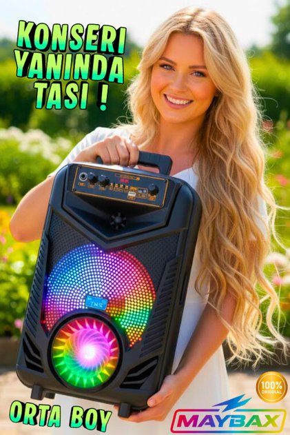 Mikrofonlu Bluetooth Hoparlör 8x1 Toplantı Parti Eğlence LED Işık TF Kart FM USB AUX Girişli Speaker