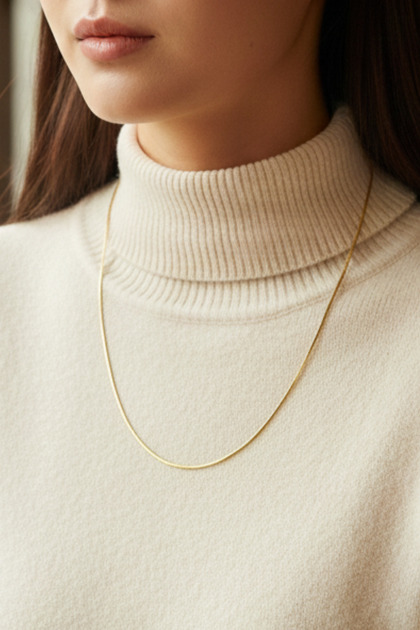 Steel Flat Snake Necklace Long 60 cm 1 mm Gold Color - | Non-Tarnishing, Unisex, 2 Years Warranty