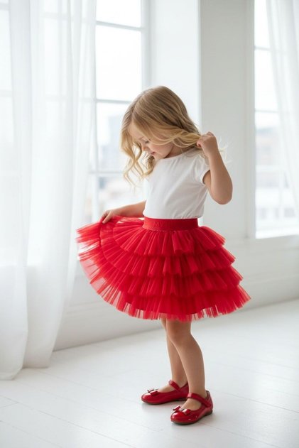 Girls' Red Tutu Skirt - Elastic Waist Princess Skirt for Birthdays and Parties, Ages 1-8