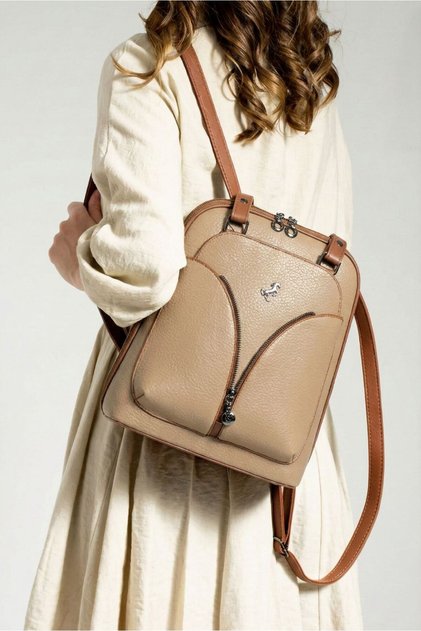 Miami Polo 1206 Juniper Leather Women Backpack Shoulder Bag Mink