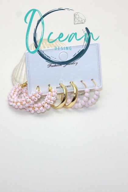 Old Color Powder Beaded Hoop Earring Set – Trendy & Feminine Women's Accessory
