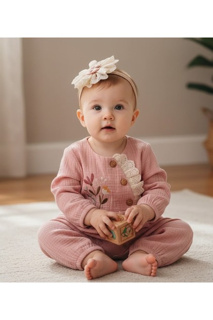 Cotton Floral Embroidered Single Baby Girl Romper