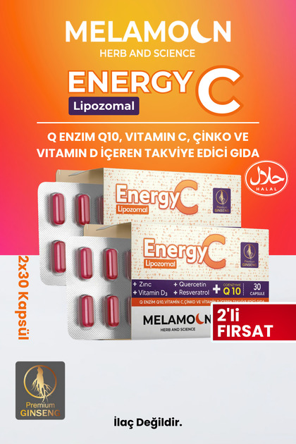 Vitamin C, D3 Vitamin Energy Supplement Containing Liposomal Coenzyme Q10 (2X30 Capsules)