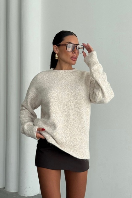 Oversize Yumuşak Dokulu Balıkçı Yaka Triko Kazak AV257045
