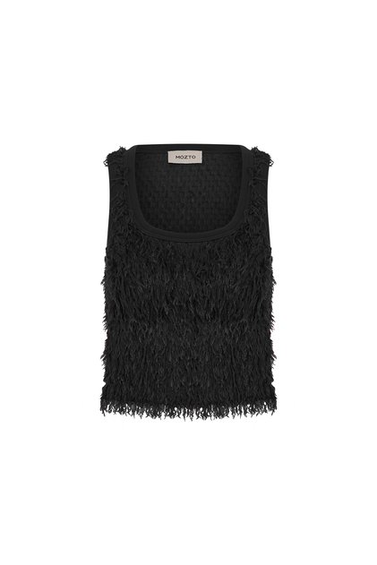 Furenne Tüylü Siyah Tank Top Atlet