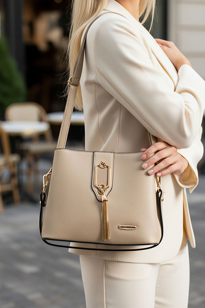 Women's 3-Compartment Gold Detailed Shoulder and Crossbody Bag (23X19 cm)