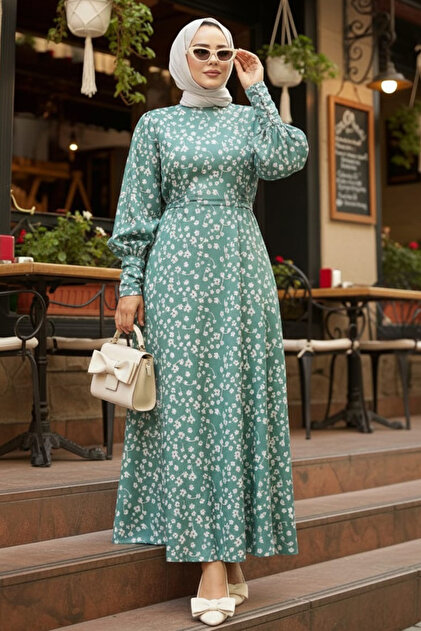 Neva Style Yakası Bağlamalı Lacivert Tesettür Elbise 50351L