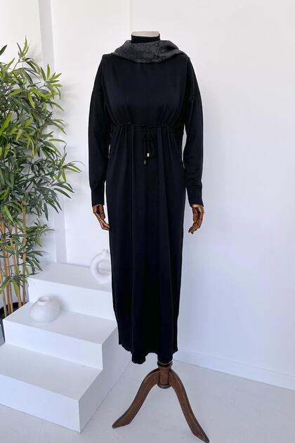 Mercerized Dress with Tunnel Waist - Black