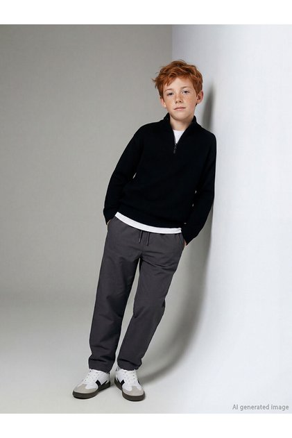 Alita City Lcw Kids Anthracite Elastic Waist Fleece Lined Boys' Trousers