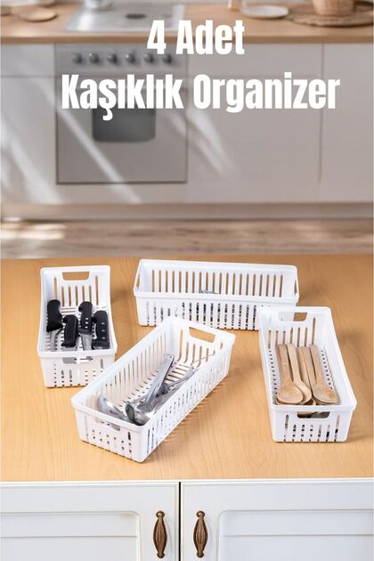 Bambus Home 4 Adet Beyaz Mutfak Çekmece Düzenleyici – Kaşık Çatal