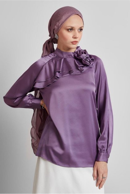 Rose Detail Satin Bluz 44713