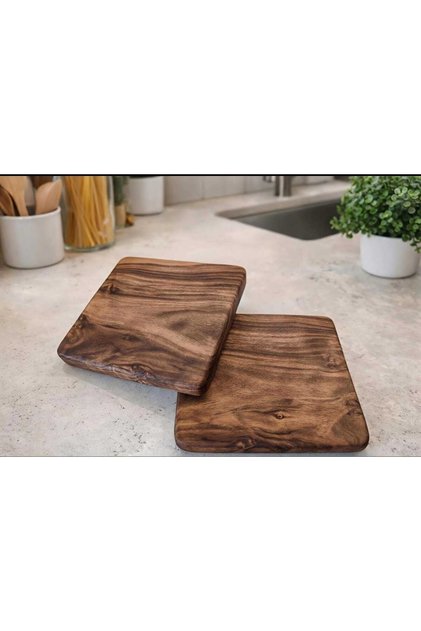2 Pieces Walnut Wood Trivet 16X16 cm – Natural Solid Wood Pot & Teapot Stand