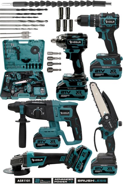 ASSUR 21v Akülü 5 li Set Kırıcı Delici Hilti Taşlama Somun Sıkma Akülü Vidalama Budama Testere