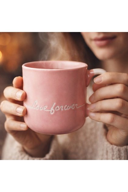 Love Forever Porselen Kupa - Pembe - 320 ml