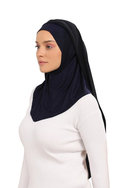 Hazır Lüks Pratik Hijablı Şifon Şal Lacivert