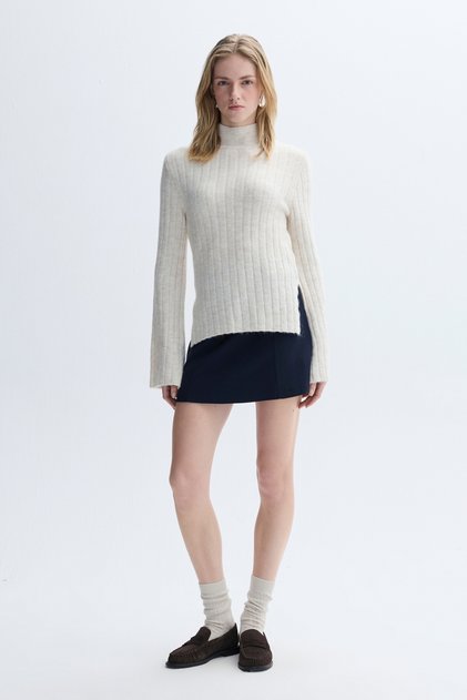 Women's Navy Blue Mini Skirt with Stitching Detail