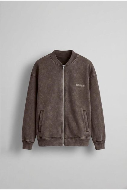 Men's Oversize Washable Zippered Sweatshirt Brown