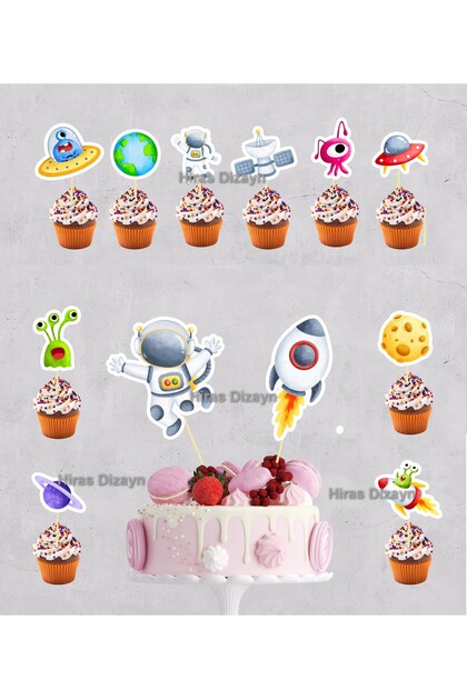 Space Astronaut Themed Cake Toothpick Cupcake Toothpick 12 Pieces Cake Decoration and Cupcake Cake Cookie Ornament