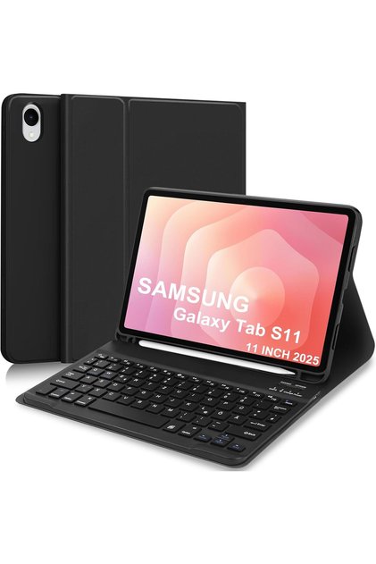 Samsung Galaxy Tab S11 11inç 2025 Uyumlu Tablet Klavyeli Kılıf Bluetooth Kalem Bölmeli X736 X730