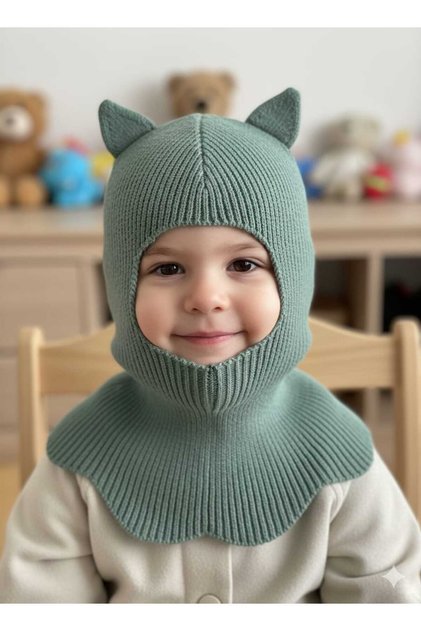 Cat Ear Winter Balaclava Knitwear Neck Collar Baby Kids Hat Beanie Face Mask