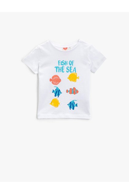 Unisex Kids White Baby Printed Cotton T-Shirt