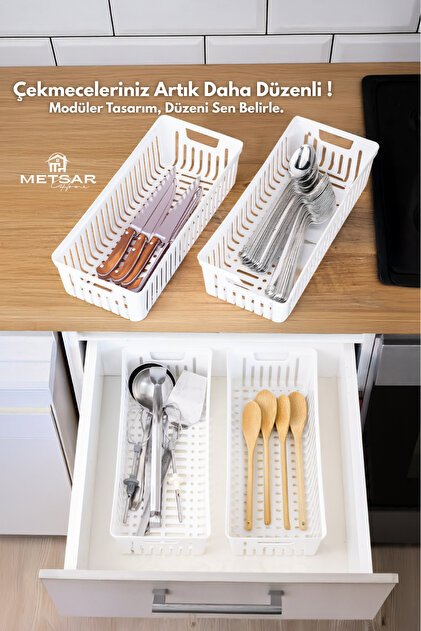 Metsar Home 4'lü Beyaz Mutfak Çekmece Düzenleyici – Kaşık Çatal