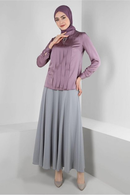 DRAPE DETAILED ACCESSORIES SATIN BLUZ 43573
