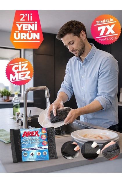 AREX İnox Sihirli Paslanmaz Telli Bulaşık Süngeri (2 Adet