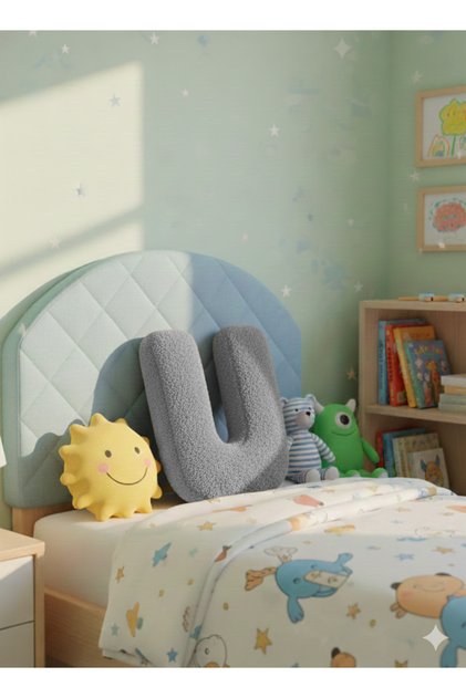 Plush U Letter Pillow, Decorative Throw Pillow, Light Gray Teddy Fabric, Large Size 50 cm