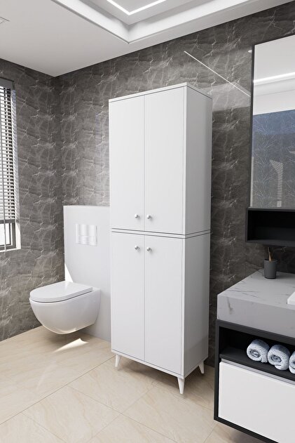 Mirobi Furex 6 Raflı 2 Kapaklı Çok Amaçlı Banyo Dolabı Beyaz