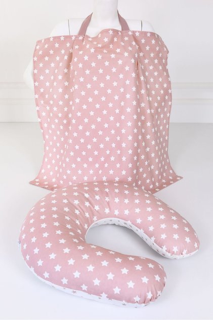 Breastfeeding Pillow, Breastfeeding Bib Set - Cotton Fabric - Powder Star