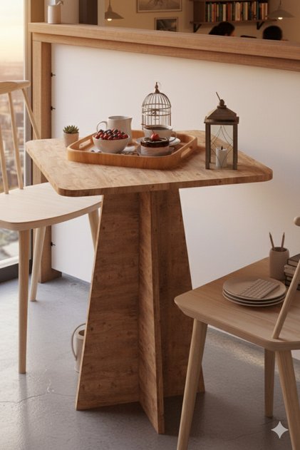 Modern 60cm Kare Yemek Masası-Balkon Masası-Mutfak Masası Atlantik Çam (SANDALYELER TEMSİLİDİR)