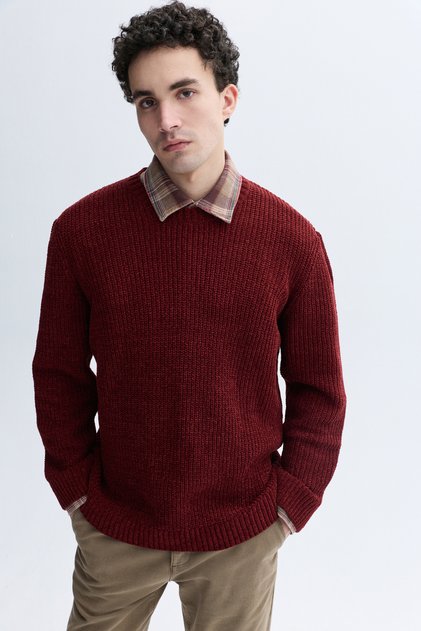 Men's Burgundy Crew Neck Knit Sweater