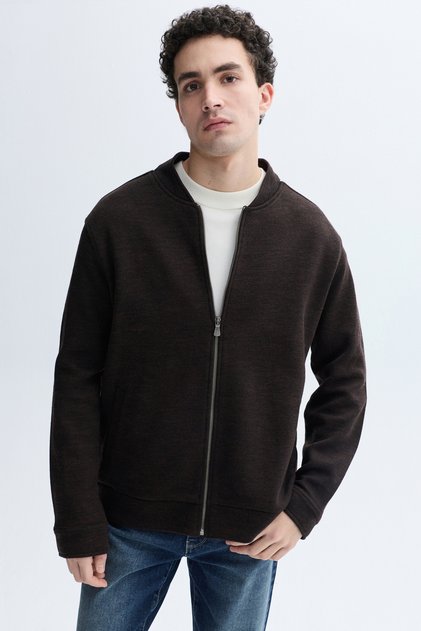 Men's Brown Wool Blend Zippered Casual Jacket