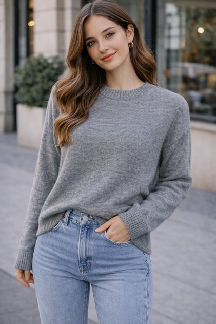 Women's Vita-260 Maviş Crew Neck Basic Knitwear Sweater Grimelanj