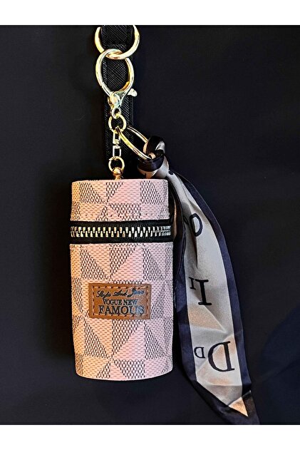 Mini Retro Lipstick Bag Charm Keychain Pink