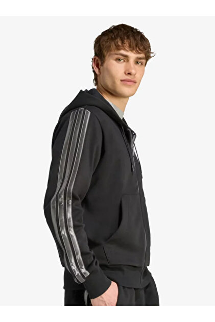 adidas JM1695 Holiday 3-Stripes Full-Zip Hoodie Black Erkek Ceket