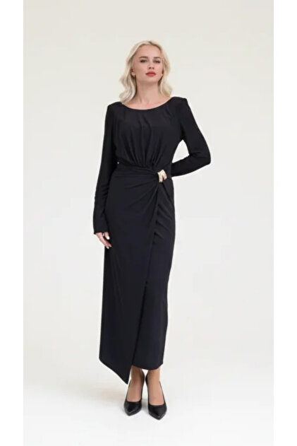 Gold Buckled Double Breasted Midi Dress with Skirt