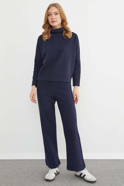 Basic Turtleneck Elastic Waist 2-Piece Set