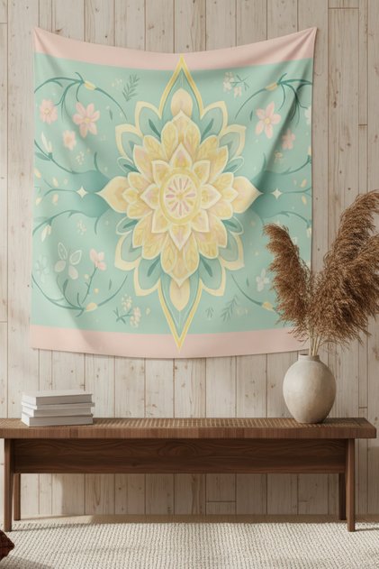 Pastel Renkli Mandala Çiçeği Kumaş Duvar Örtüsü Ev Dekorasyon Duvar Halısı Tapestry