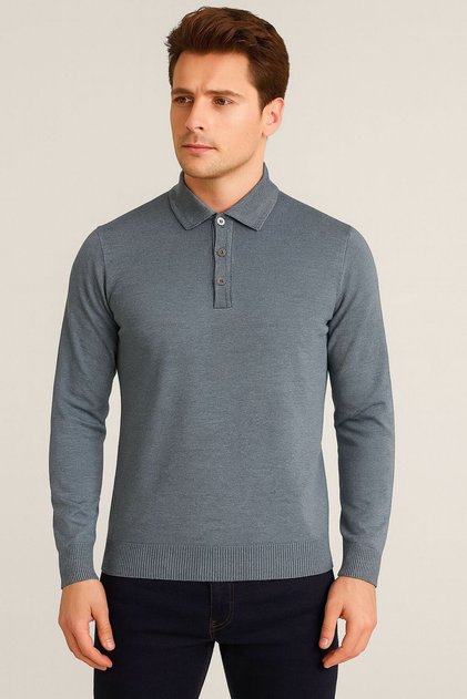 3 Button Polo Neck Thin Wool Sweater