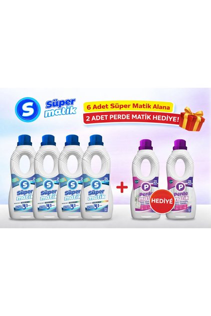 SÜPERMATİK 6 adet Süper matik çamaşır deterjanı + 2 adet perde matik hediye