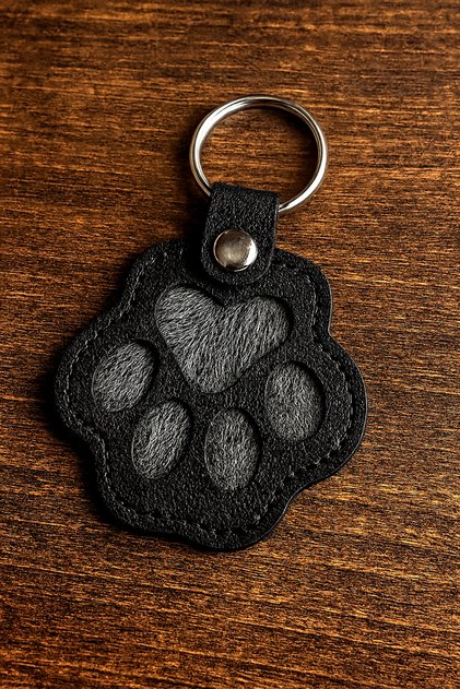 Paw Model Pet Hair Filled Leather Keychain Accessory Gift Souvenir Black