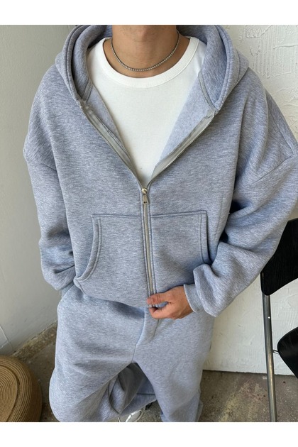 Zincirwear Gri Melanj Oversize Basic Zip Hoodie - Fiyatı, Yorumları