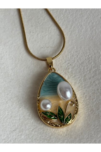 Gold Color Pearl Flower Tiny Necklace (45 cm)