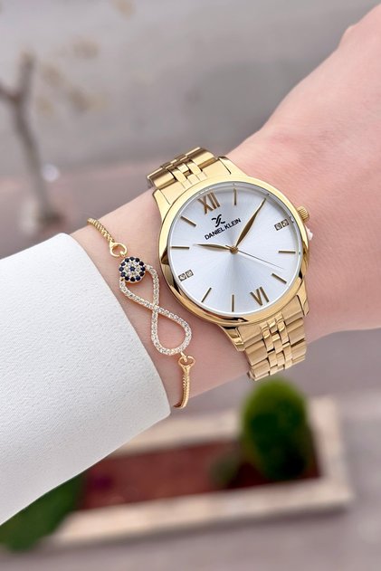 Gold Renk Ayarlanabilir Kordonlu 35 mm Kadın Kol Saati ve Bileklik