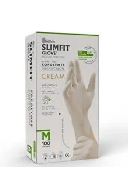 Slimfit Glove M Cream (Krem) Pudrasız Muayene Eldiven 100lü